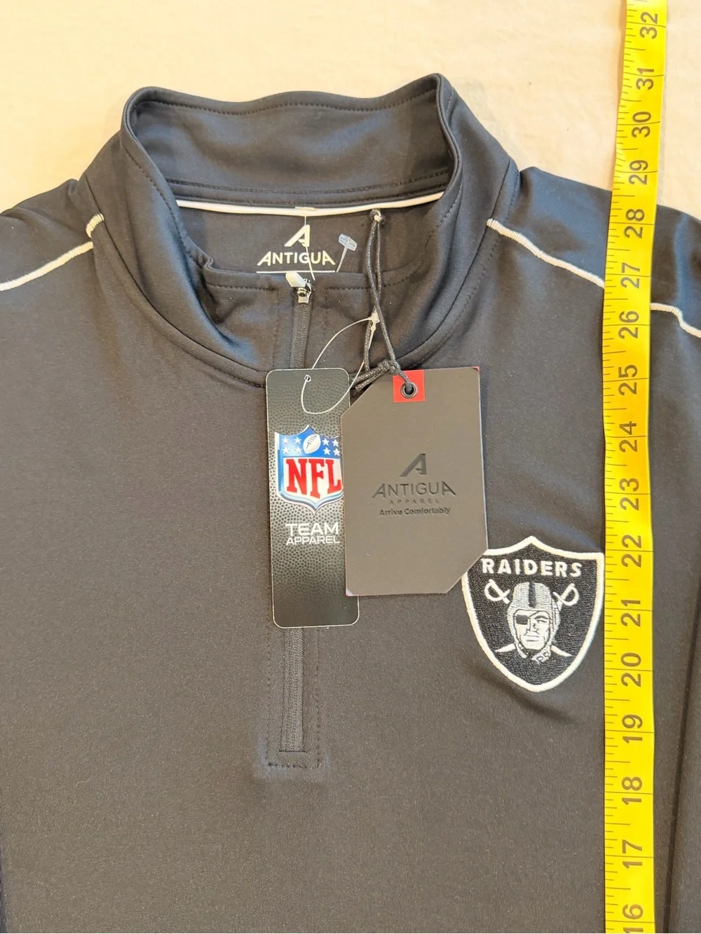Antigua Men’s Black Long-Sleeve Quarter-Zip with Raiders Logo